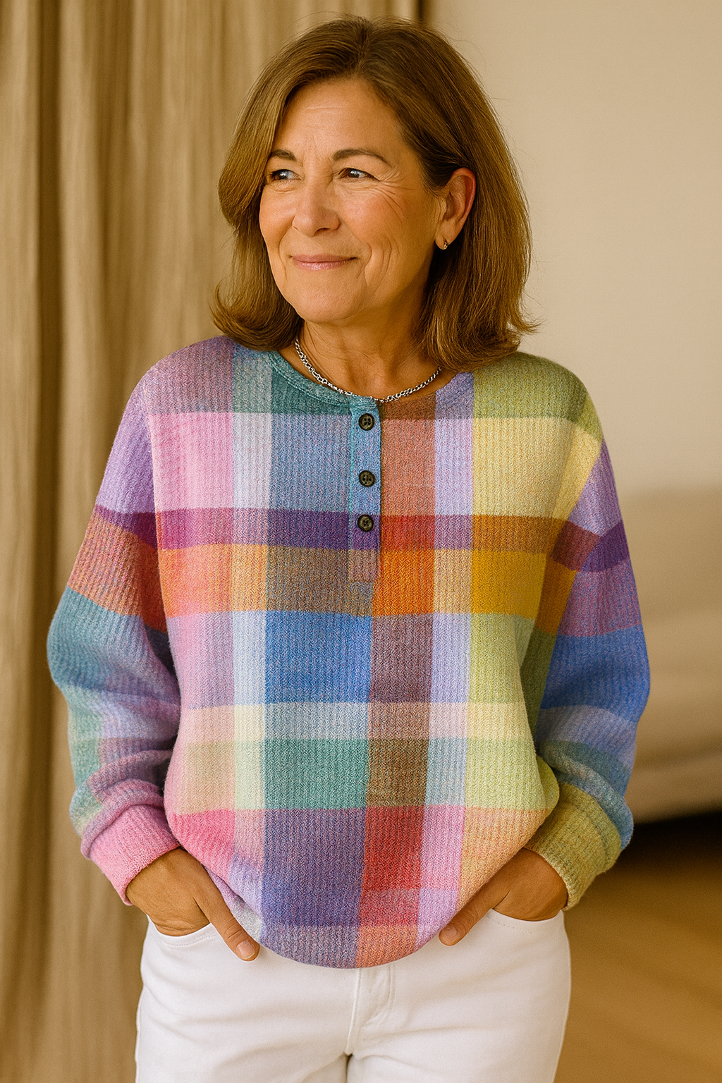 Luna | Rainbow Plaid Pullover
