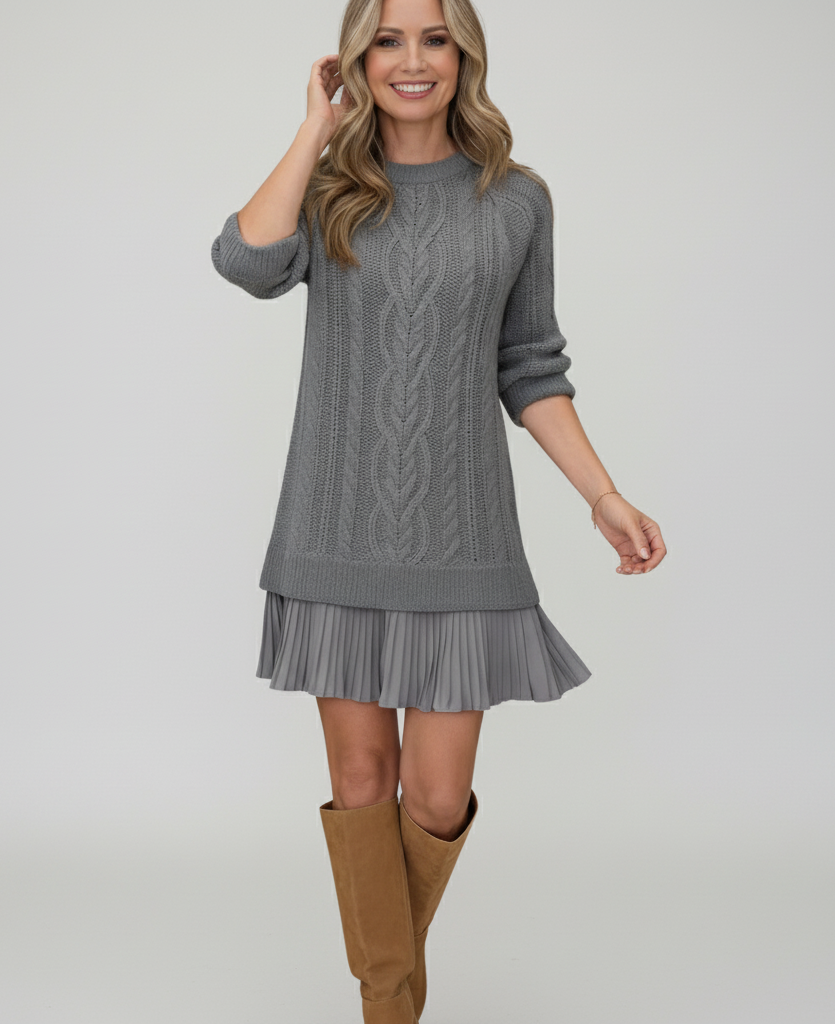 Mara™ | Knit & Pleat Mini Dress